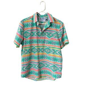 Chubbies The En Fuego Polo Shirt Mens Size MED Green Multicolor Poly Spandex